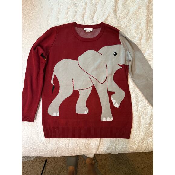 Crimson sweater with elephant trunk Women’s size L Alabama football whimsical - Picture 1 of 5